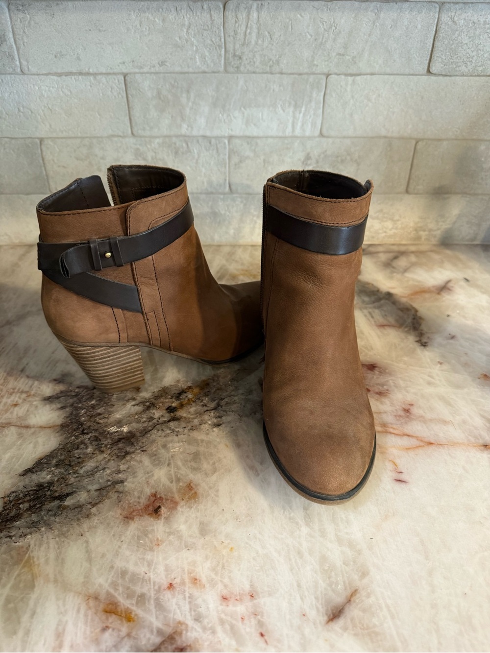 Franco Sarto Tan and Dark Brown Suede Ankle Booties